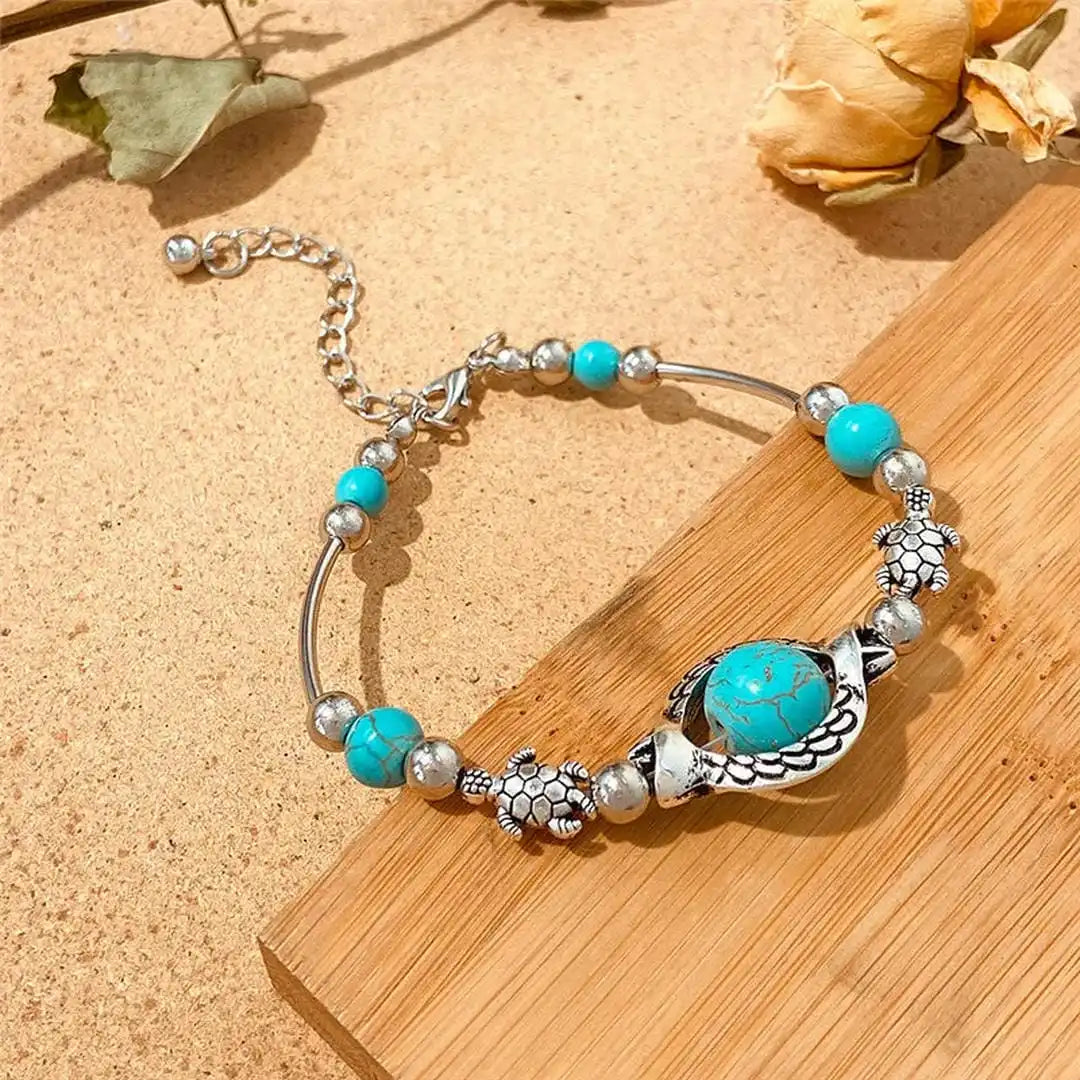 Aqua Vintage Plateado Turquesa Pulsera