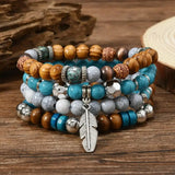 Bohemio Turquesa de Cuentas Pluma Pulsera