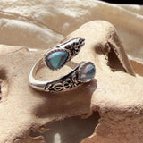 Vintage Ajustable Plateado Blue Piedra Anillo