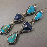 Bohemio Plateado Turquesa Piedras de Color Drop Pendientes