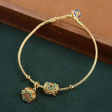 Vintage Dorado Turquesa Lotus Pulsera