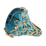 Elegante Dorado Flor Blue Piedra Anillo