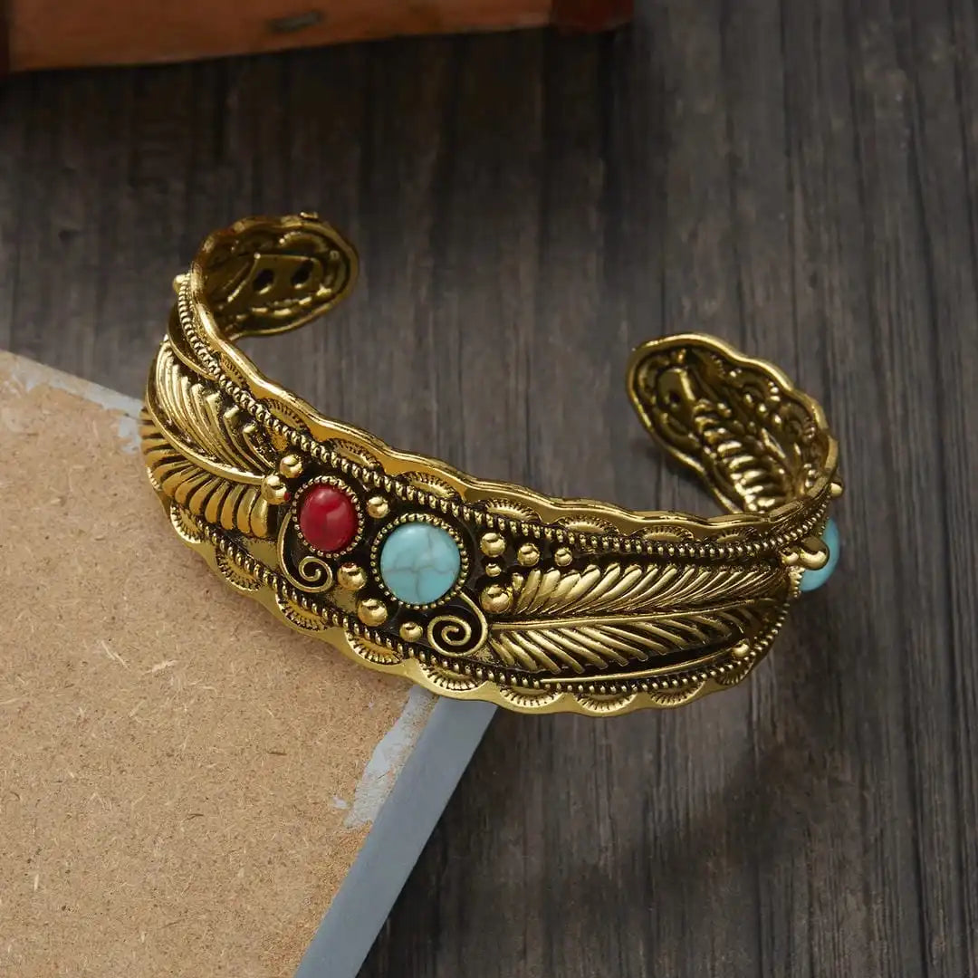 Mesina Turquesa Plateado Dorado Pulsera