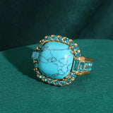 Golden Turquesa Piedra Circonitas Anillo