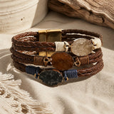 Triple Piedra Multilayer Trenzado Pulsera