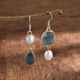 Vintage Blue Piedra Perla Pendientes