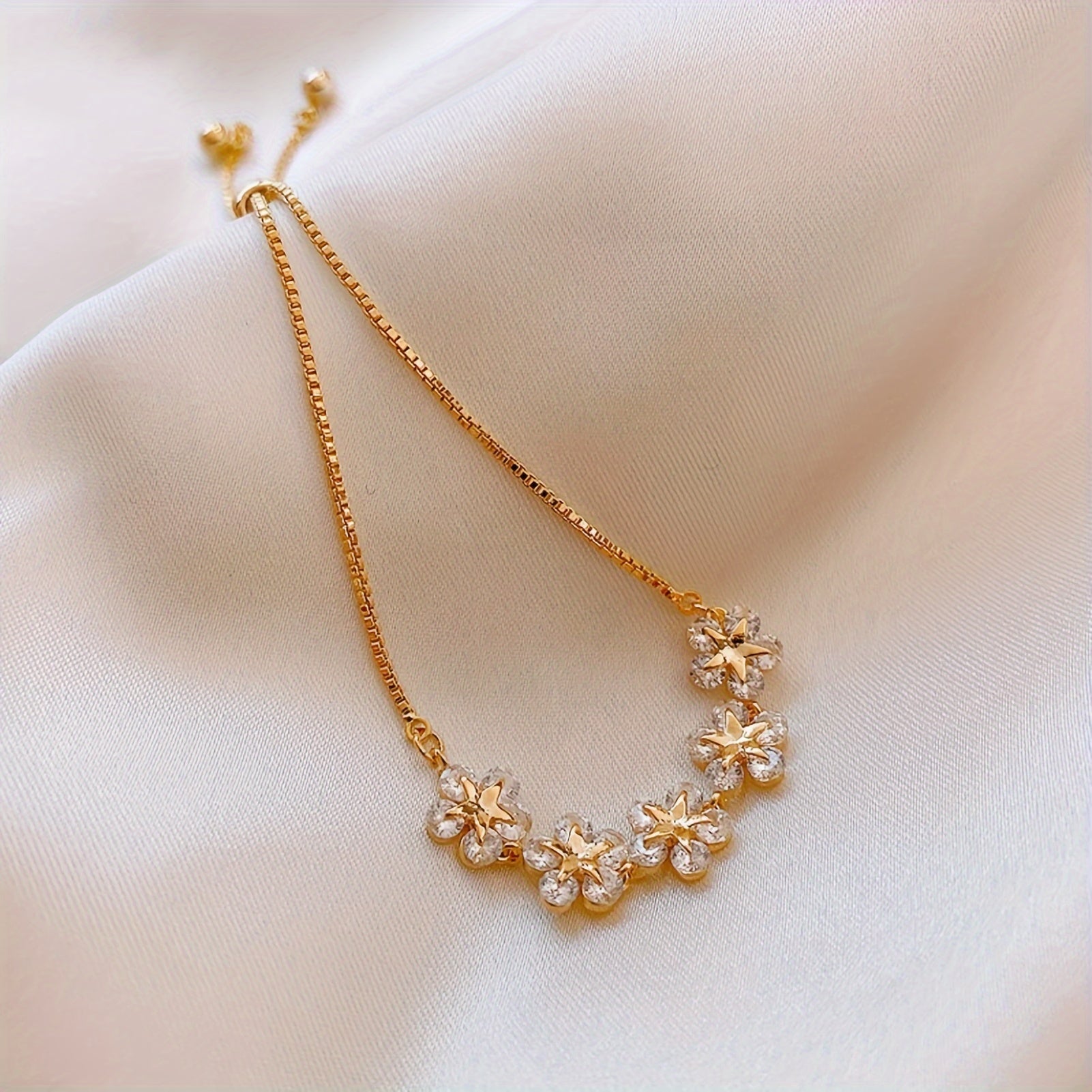 Dorado Blanco Circonitas Flor Pulsera