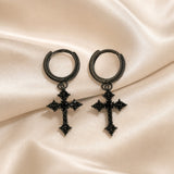 Dorado Blanco Cruz Circonitas Inlaid Pendientes