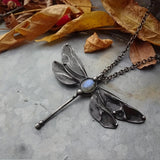 Vintage Dragonfly Colgante Piedra Luna Collar