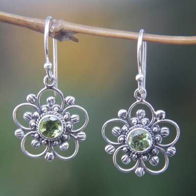 Pendientes Colgantes Vintage Flor Circonita Verde