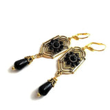 Black Cristal Drop Pendientes