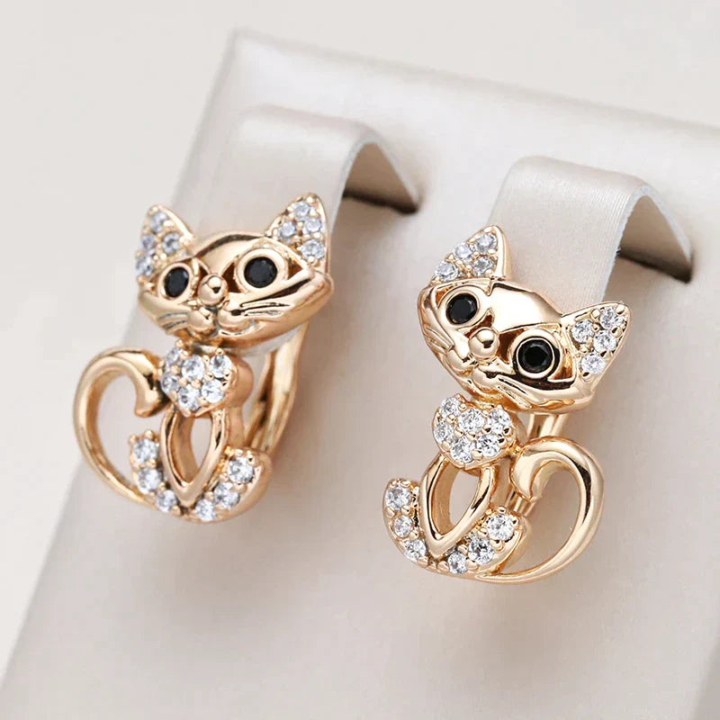 Pendientes Gatitos Brillantes Elegantes en Oro