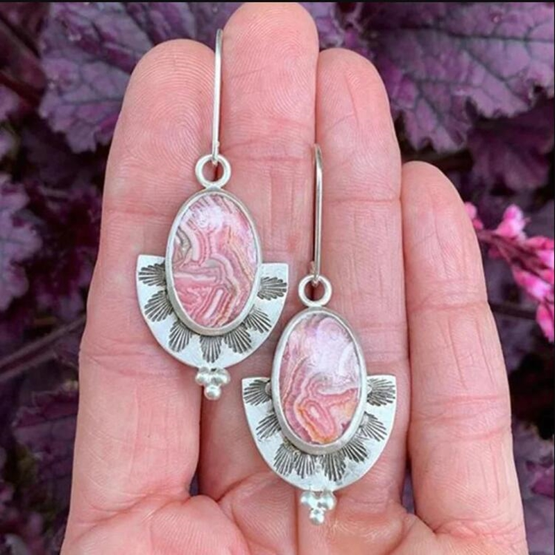 Pendientes de Piedra Rosa Vintage