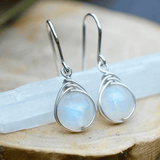 Plateado Piedra Luna Drop Pendientes