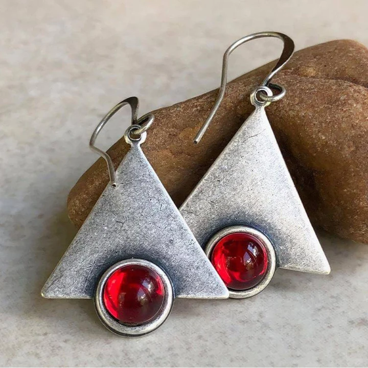 Pendientes Triangulares con Cristal Rojo Vintage