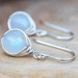 Plateado Piedra Luna Drop Pendientes