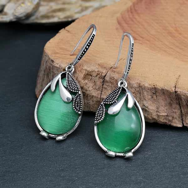 Pendientes Vintage de Cristal Verde en Plata