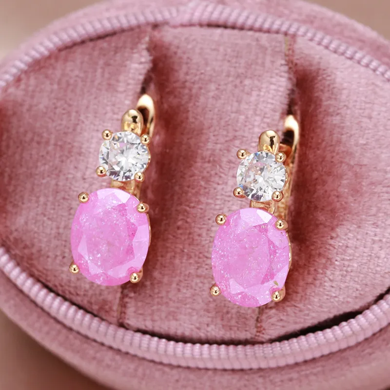 Pendientes Elegantes Cristal Rosado Dorados