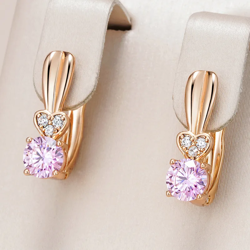 Pendientes Elegantes Corazón con Circonio Rosa