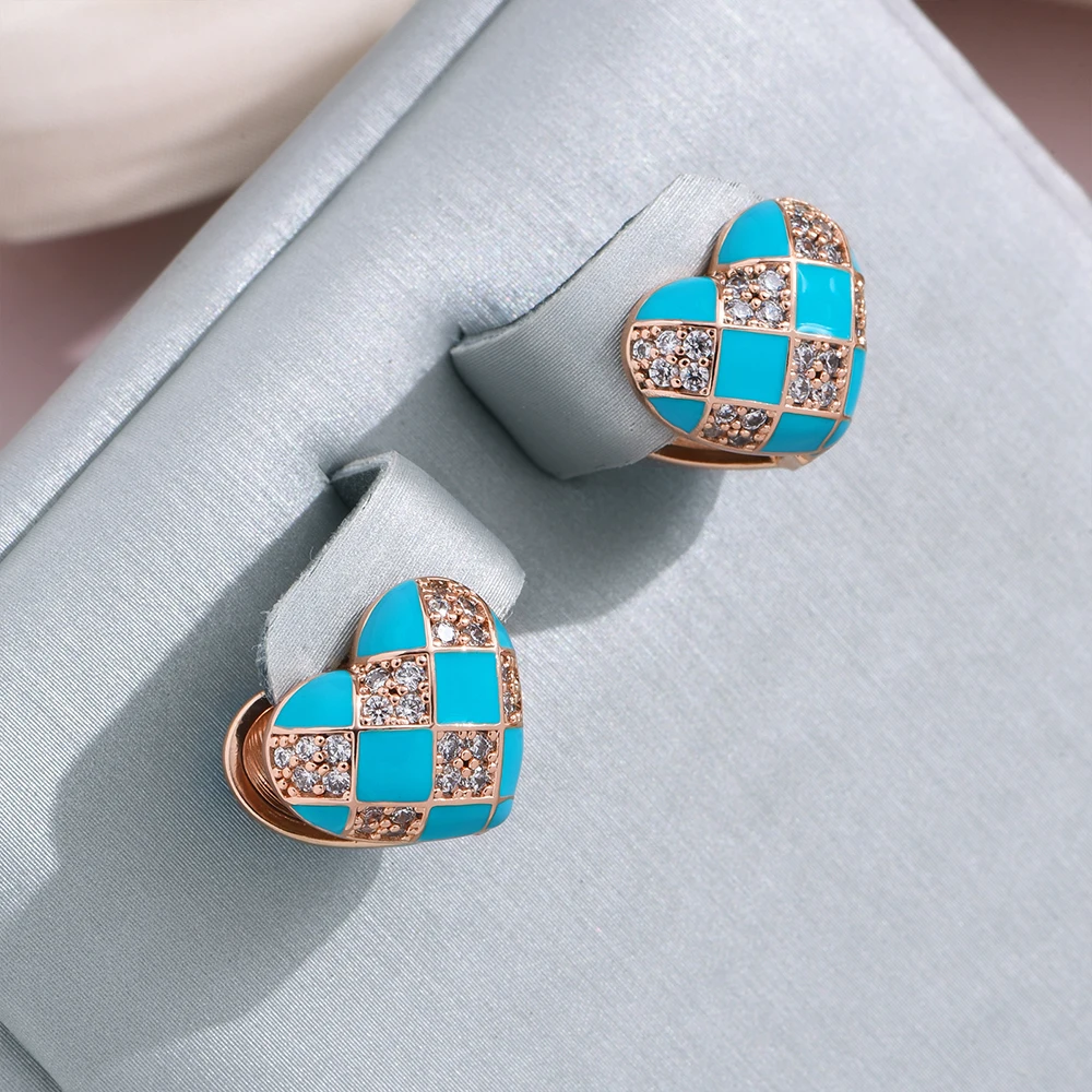 Pendientes Elegantes Corazón de Esmalte Azul