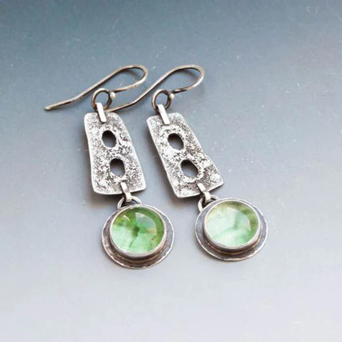 Pendientes Cristal Verde Vintage en Plata