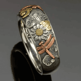 Vintage Sunflower Dragonfly Anillo