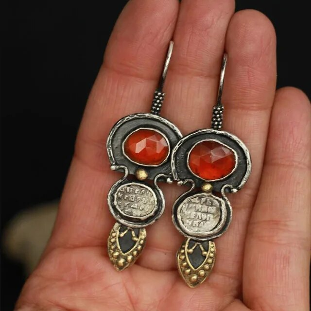 Pendientes Vintage Rojos en Plata