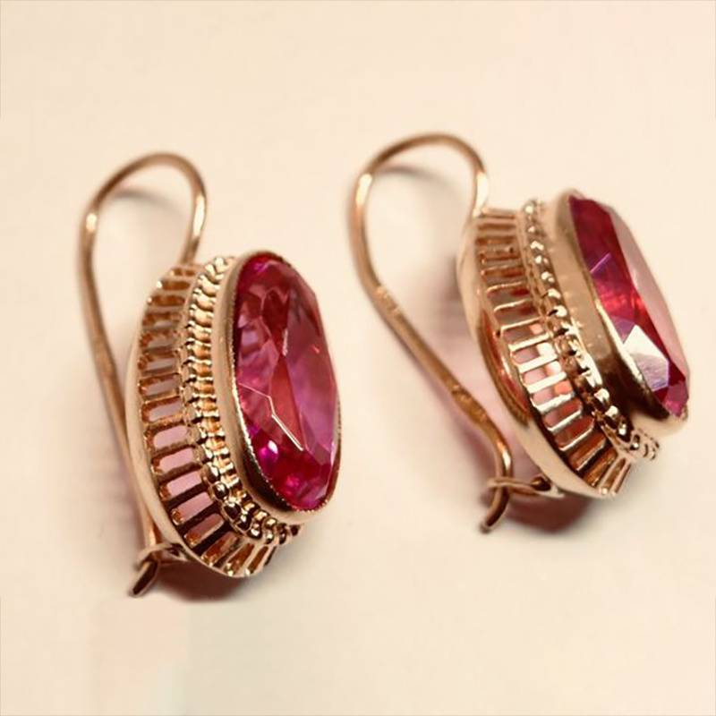 Pendientes Rojos en Oro Rosado Vintage