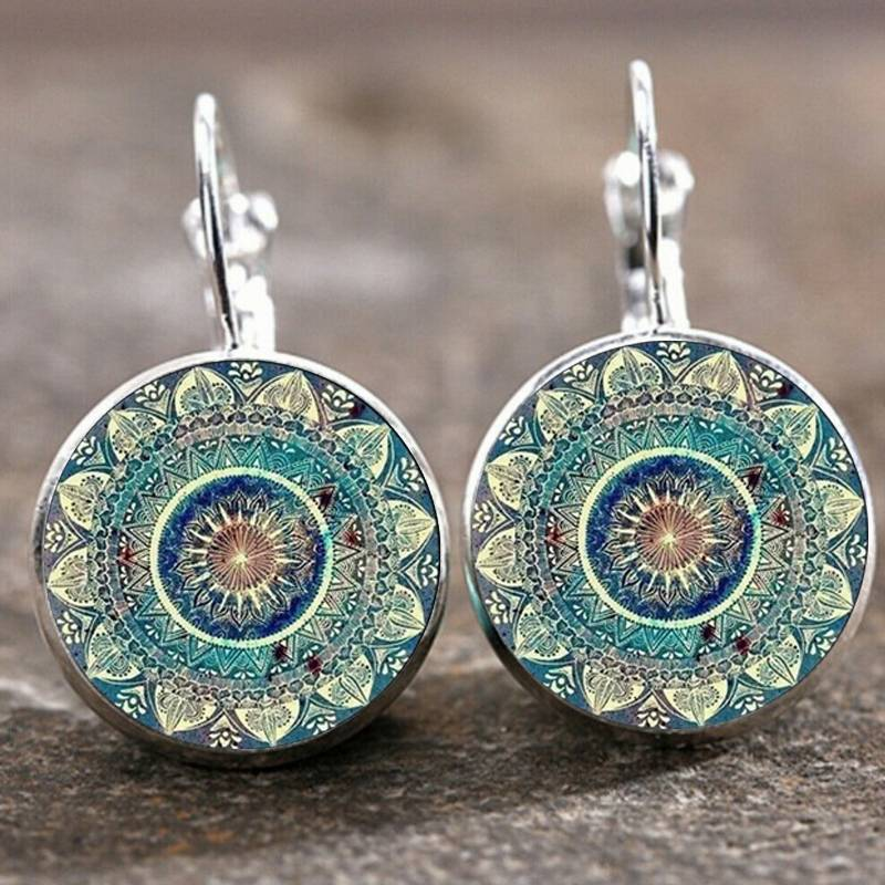 Pendientes Mandala Azul Redondos Vintage