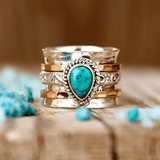 Vintage Turquesa Inlaid Dorado Plateado Anillo
