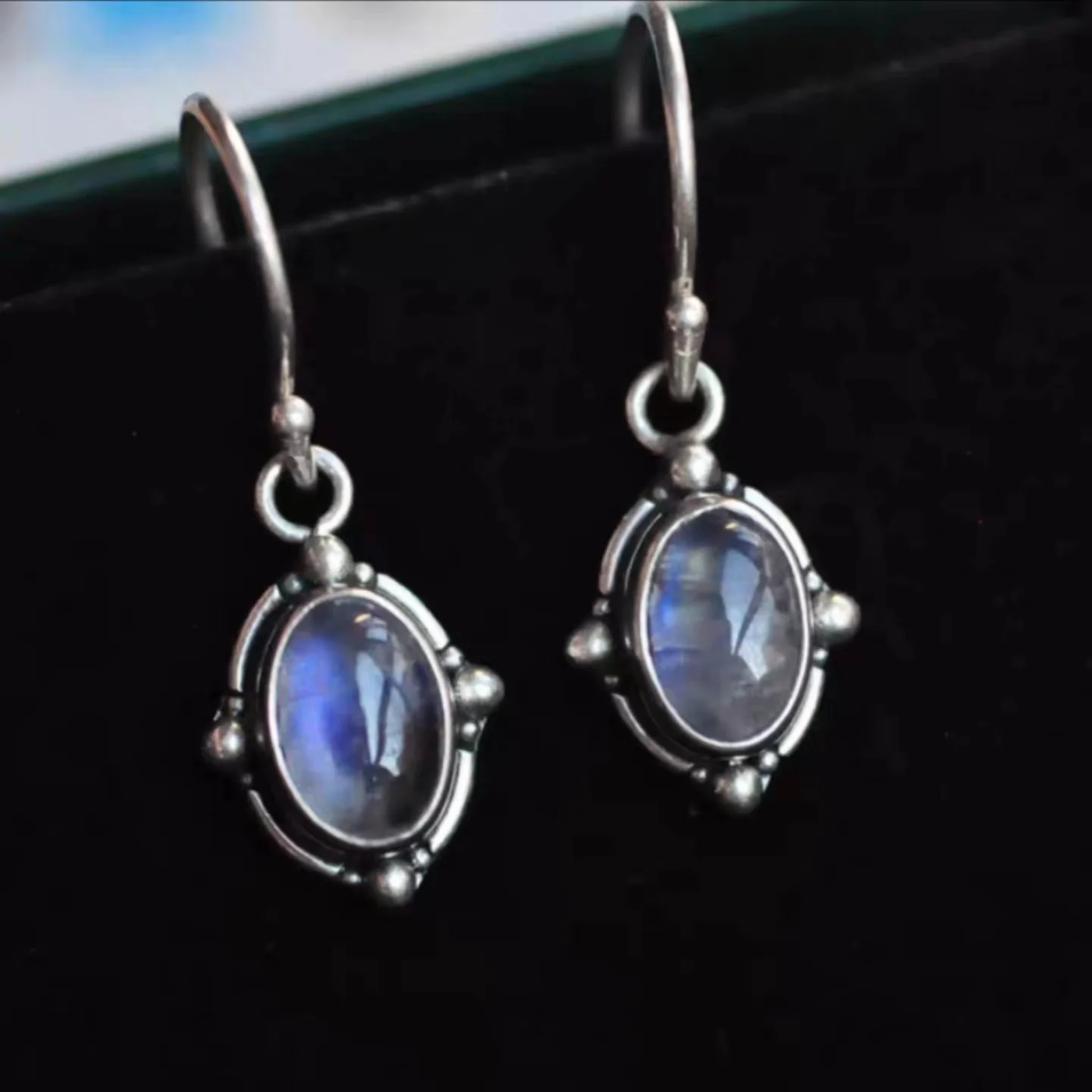 Pendientes Cristal Azul Vintage en Plata