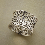 Elegante Vintage Plateado Hollow Anillo