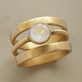 Vintage Dorado & Inlaid Piedra Luna Anillo