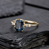 Vintage Blue Cristal Dorado Anillo