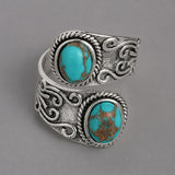 Vintage Plateado Turquesa Cruz Anillo