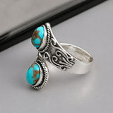 Vintage Plateado Turquesa Cruz Anillo