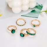 Zarina Elegante Esmeralda Dorado Set de Anillos