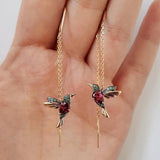 Hummingbird Enamel y Circonitas Pendientes