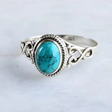 Atemporal Plateado Oval Turquesa Anillo