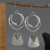 Vintage Plateado Hanging Square Dangle Pendientes